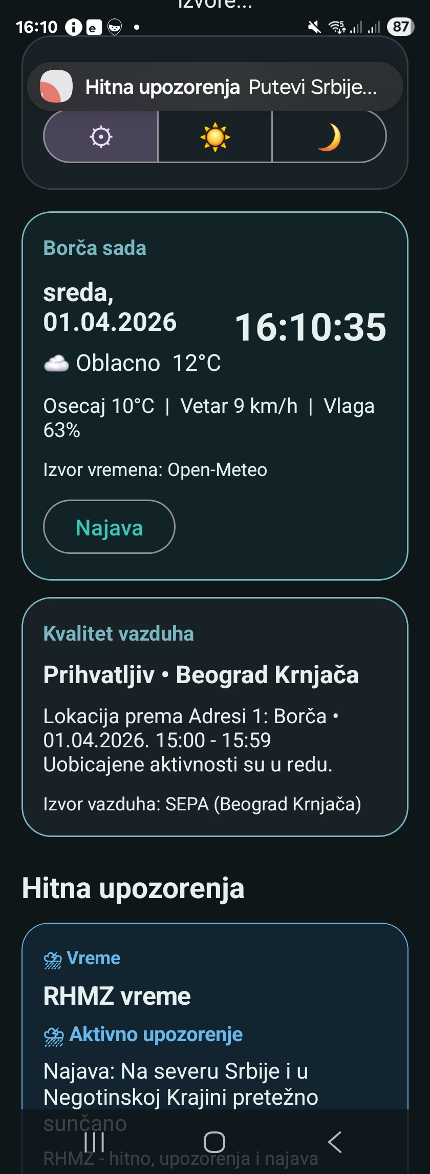 Android pregled BG Alarmi aplikacije