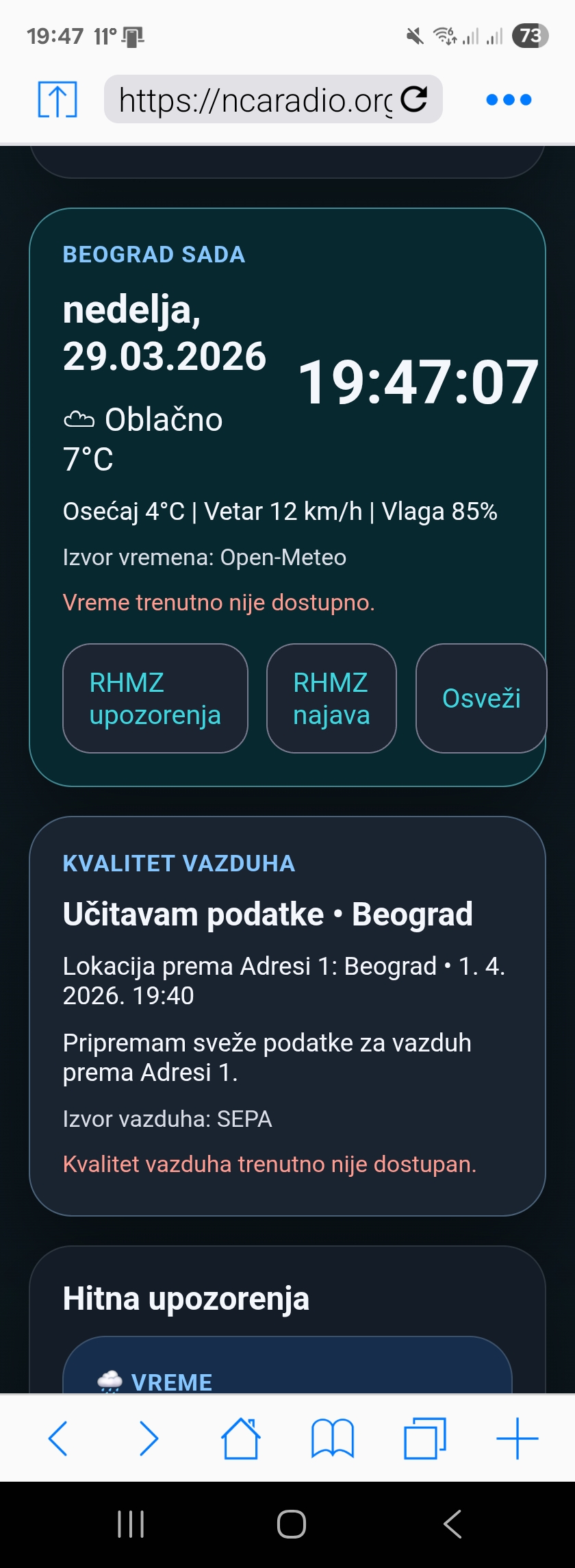 iOS pregled BG Alarmi aplikacije